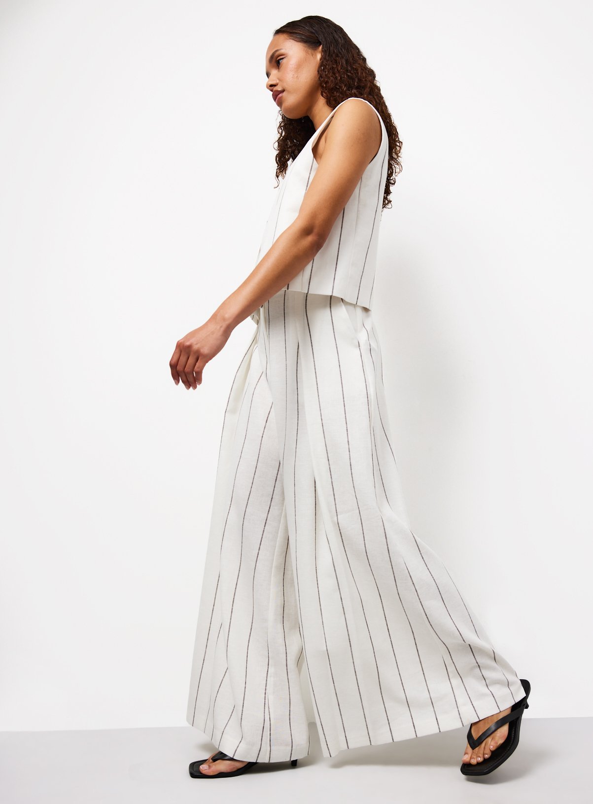 White Stripe Linen Blend Wide Leg Co-ord Trousers 20R - Image 2 thumbnail